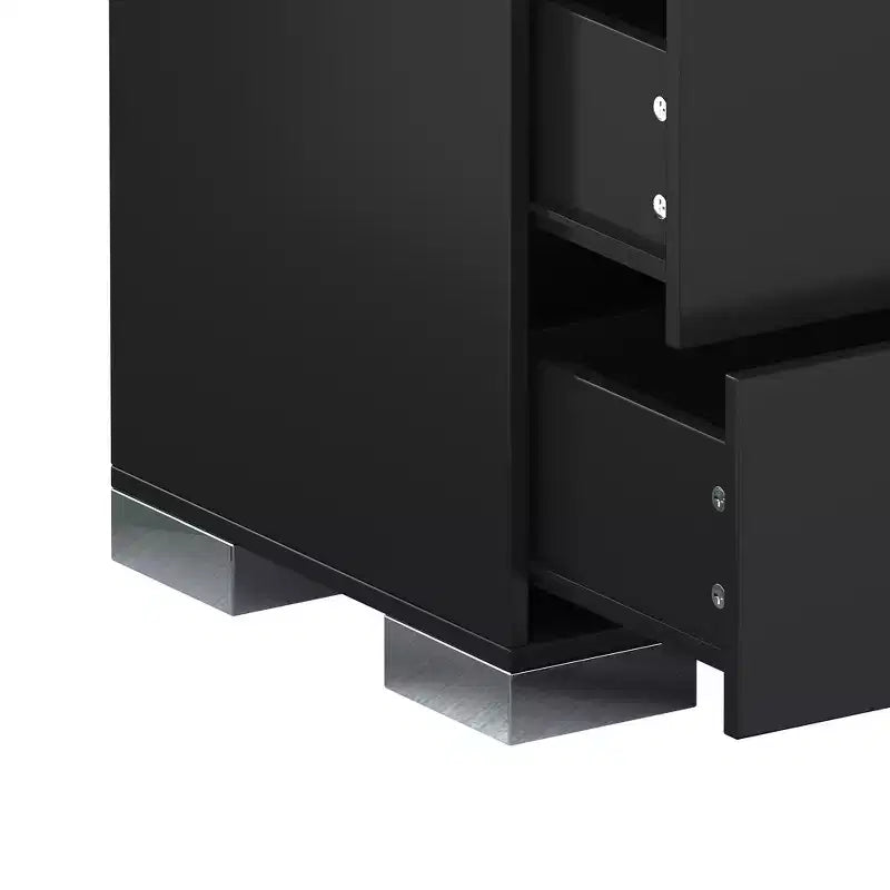 Table de chevet élégante à miroir avec 2 tiroirs et pieds en métal