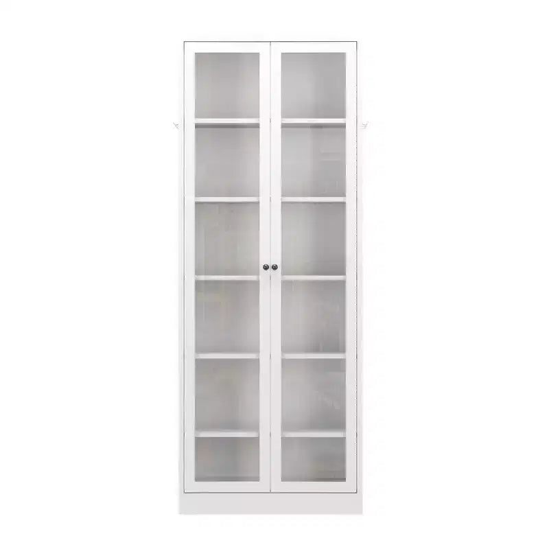 Armoire de cuisine métallique robuste de 183 cm - 5 étagères réglables et portes vitrées, 36 kg/étagère, blanche