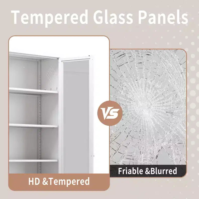 Armoire de cuisine métallique robuste de 183 cm - 5 étagères réglables et portes vitrées, 36 kg/étagère, blanche