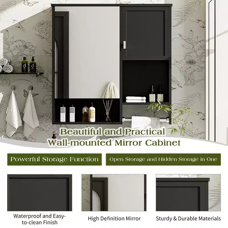 Armoire de toilette murale 29x28 avec miroir et barre porte-serviettes