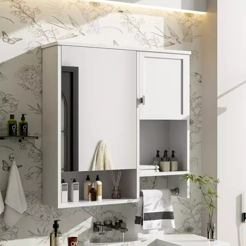 Armoire de toilette murale 29x28 avec miroir et barre porte-serviettes