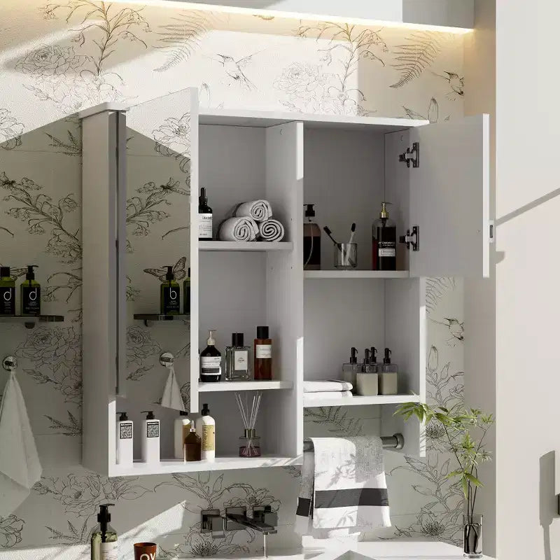 Armoire de toilette murale 29x28 avec miroir et barre porte-serviettes