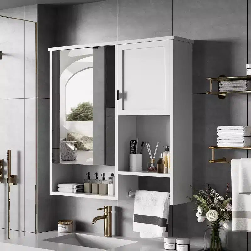 Armoire de toilette murale 29x28 avec miroir et barre porte-serviettes