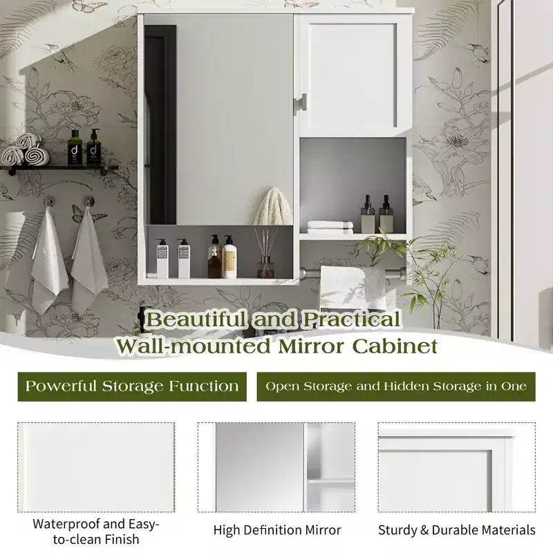 Armoire de toilette murale 29x28 avec miroir et barre porte-serviettes