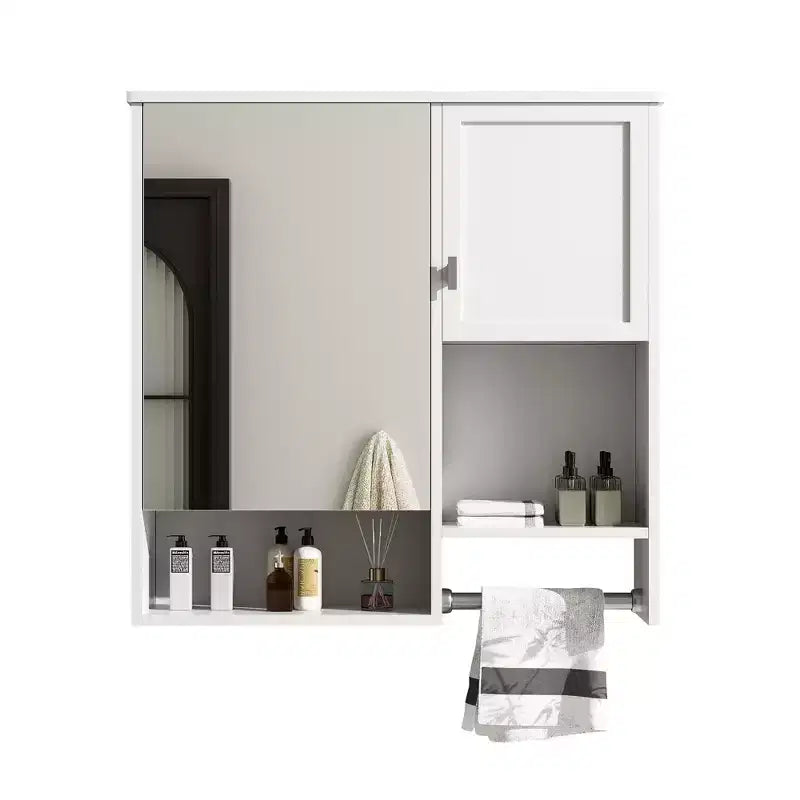 Armoire de toilette murale 29x28 avec miroir et barre porte-serviettes