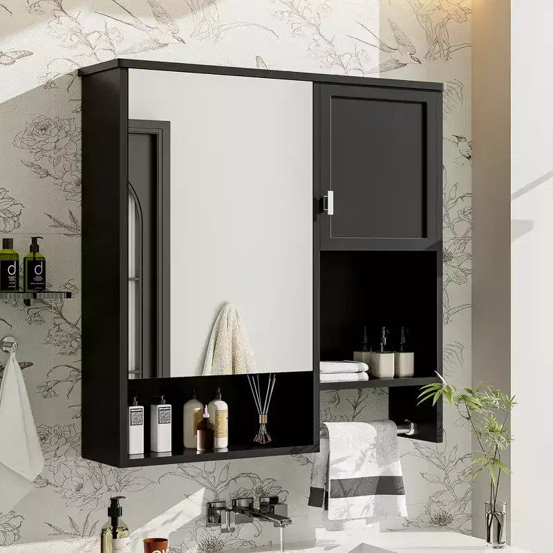 Armoire de toilette murale 29x28 avec miroir et barre porte-serviettes