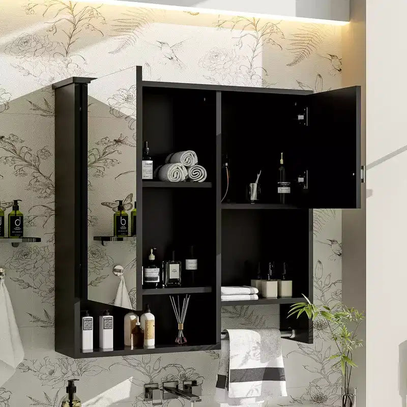 Armoire de toilette murale 29x28 avec miroir et barre porte-serviettes