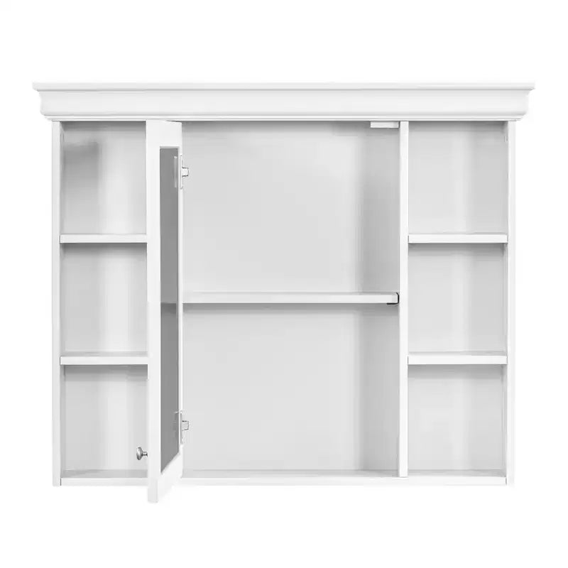 Armoire à pharmacie murale 35x28 avec porte-miroir et 6 étagères ouvertes