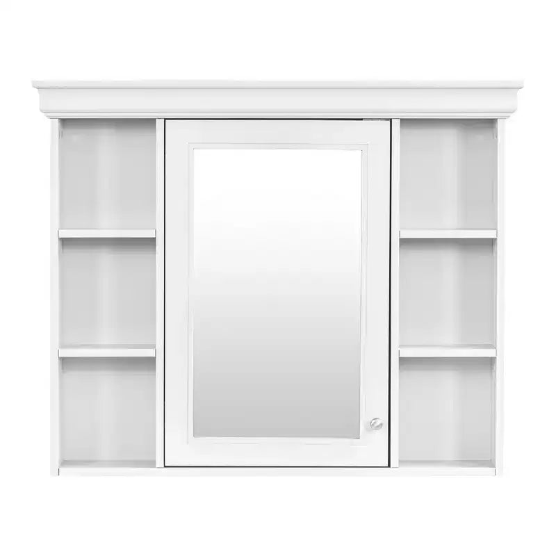 Armoire à pharmacie murale 35x28 avec porte-miroir et 6 étagères ouvertes