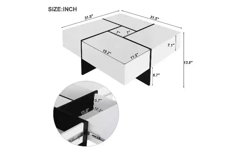 Table basse extensible avec plateau de puzzle et 4 compartiments de rangement cachés