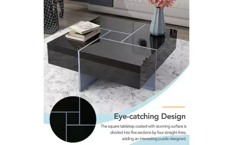 Table basse extensible avec plateau de puzzle et 4 compartiments de rangement cachés