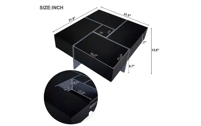 Table basse extensible avec plateau de puzzle et 4 compartiments de rangement cachés