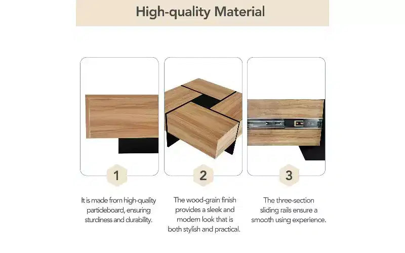Table basse extensible avec plateau de puzzle et 4 compartiments de rangement cachés