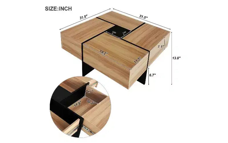 Table basse extensible avec plateau de puzzle et 4 compartiments de rangement cachés