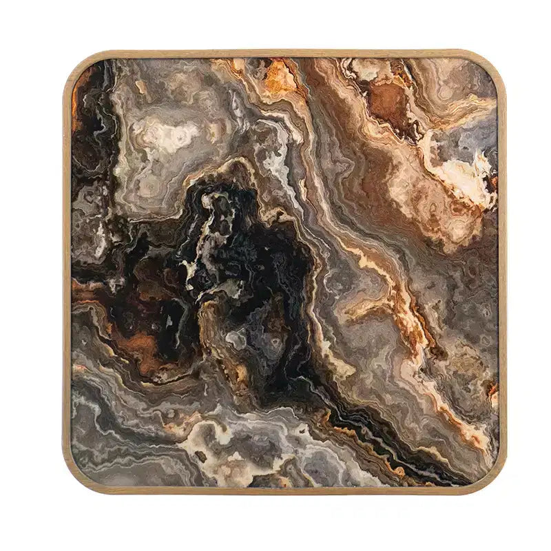 Table d'appoint carrée avec plateau en verre au design marbré et pieds en fer doré 17,3x17,3x18