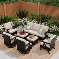 UPTIOT Outdoor 7-Piece Seating Set: 3-Seater Sofa, 2 Swivel Rockers, 2 Single Chairs & 2 Ottomans for Patio Comfort