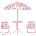 Qaba Kids Picnic Table, Outdoor Table with Foldable Chairs, Removable Umbrella, Buttefly Theme Children Outdoor Furniture, Pink