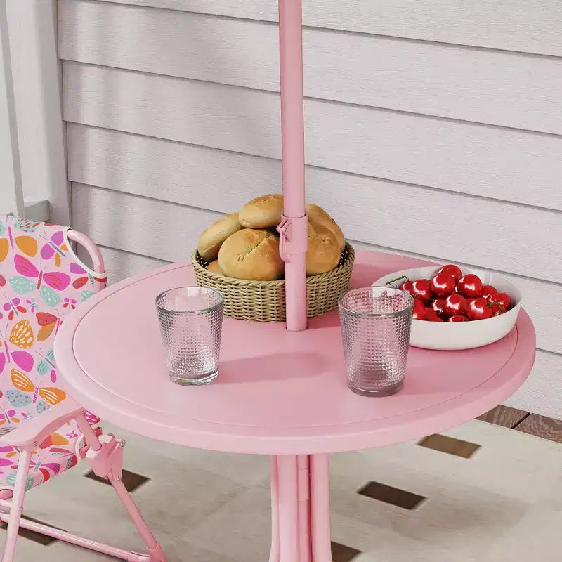 Table de pique-nique Qaba pour enfants, table d'extérieur avec chaises pliables, parasol amovible, mobilier d'extérieur pour enfants thème papillon, rose
