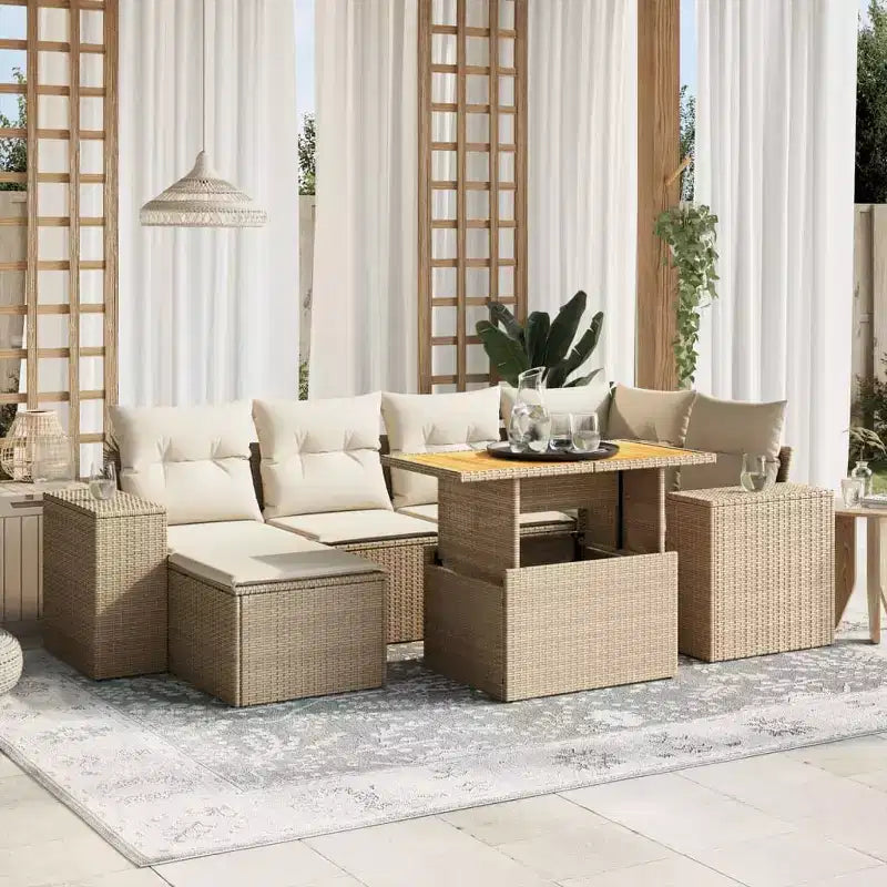 vidaXL Salon de jardin avec coussins Mobilier d'extérieur 7 pièces en résine tressée