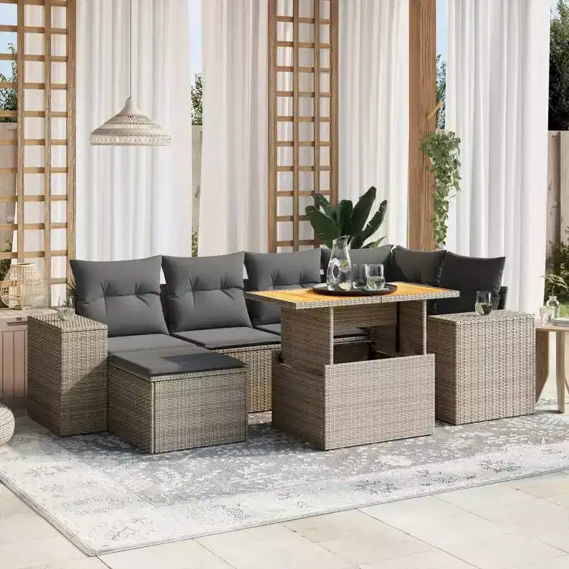 vidaXL Salon de jardin avec coussins Mobilier d'extérieur 7 pièces en résine tressée