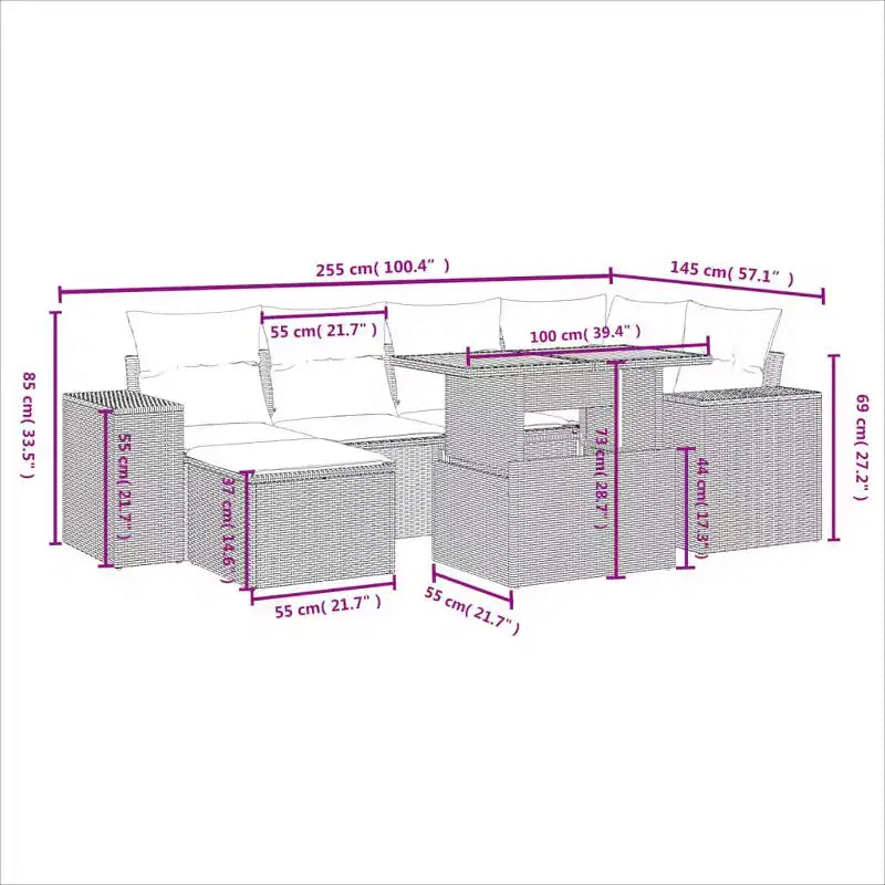 vidaXL Salon de jardin avec coussins Mobilier d'extérieur 7 pièces en résine tressée