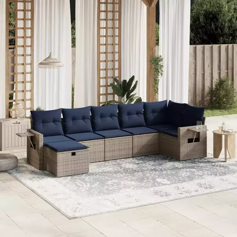 vidaXL Salon de jardin 7 pièces avec coussins, résine tressée gris