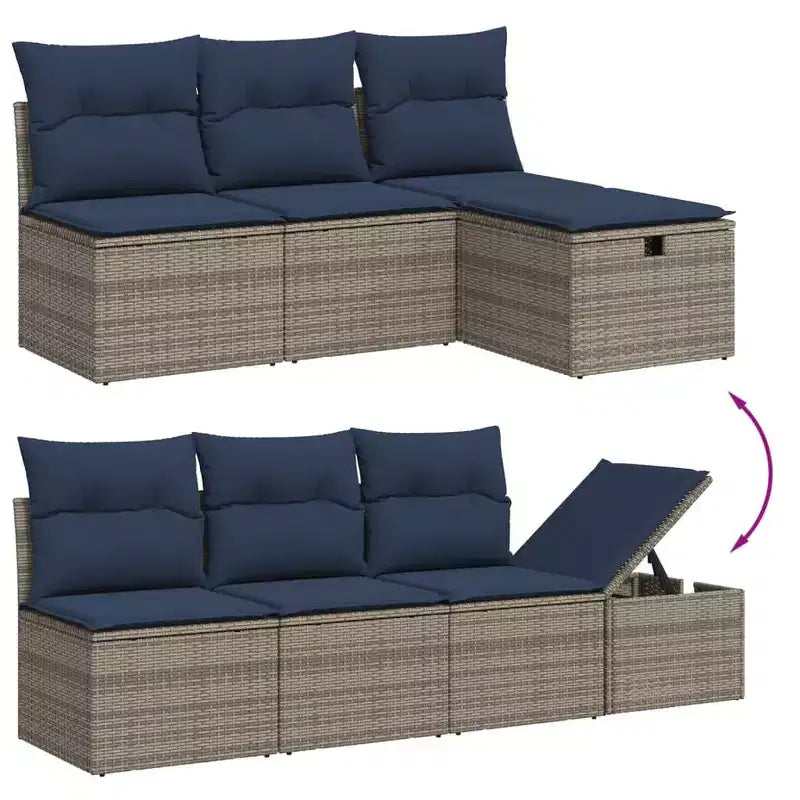 vidaXL Salon de jardin 7 pièces avec coussins, résine tressée gris