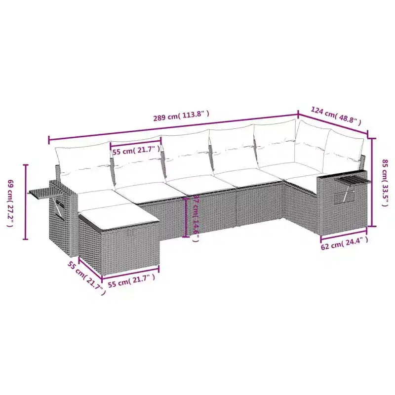 vidaXL Salon de jardin 7 pièces avec coussins, résine tressée gris