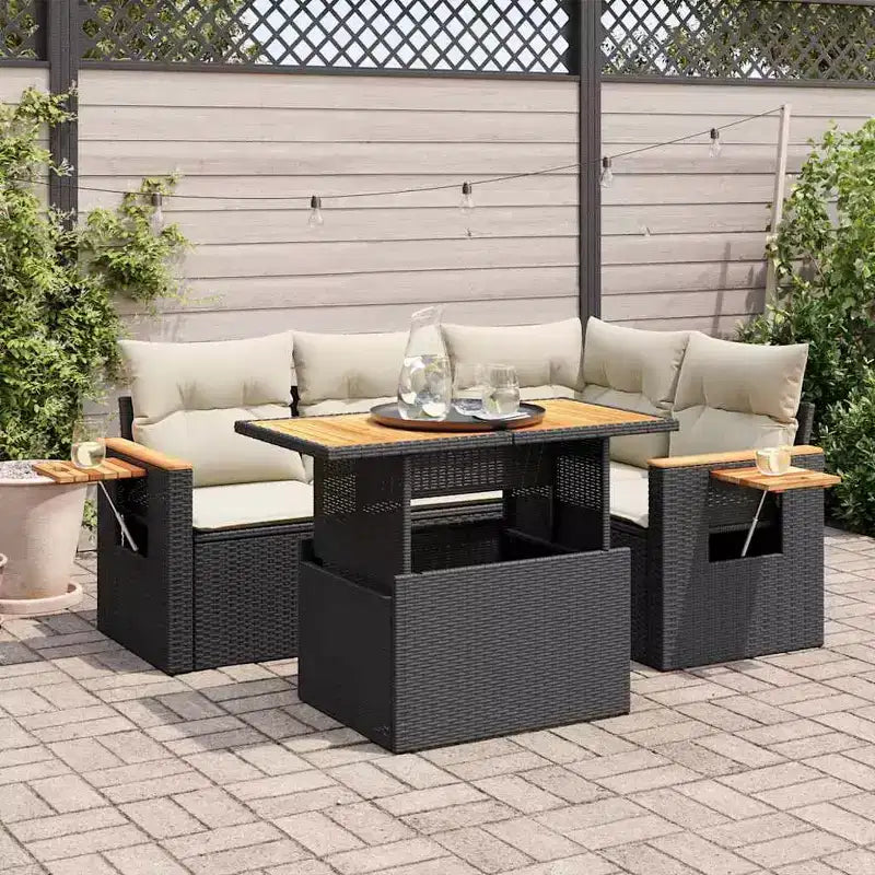 vidaXL Salon de jardin 4 pièces en résine tressée avec coussins et bois d'acacia