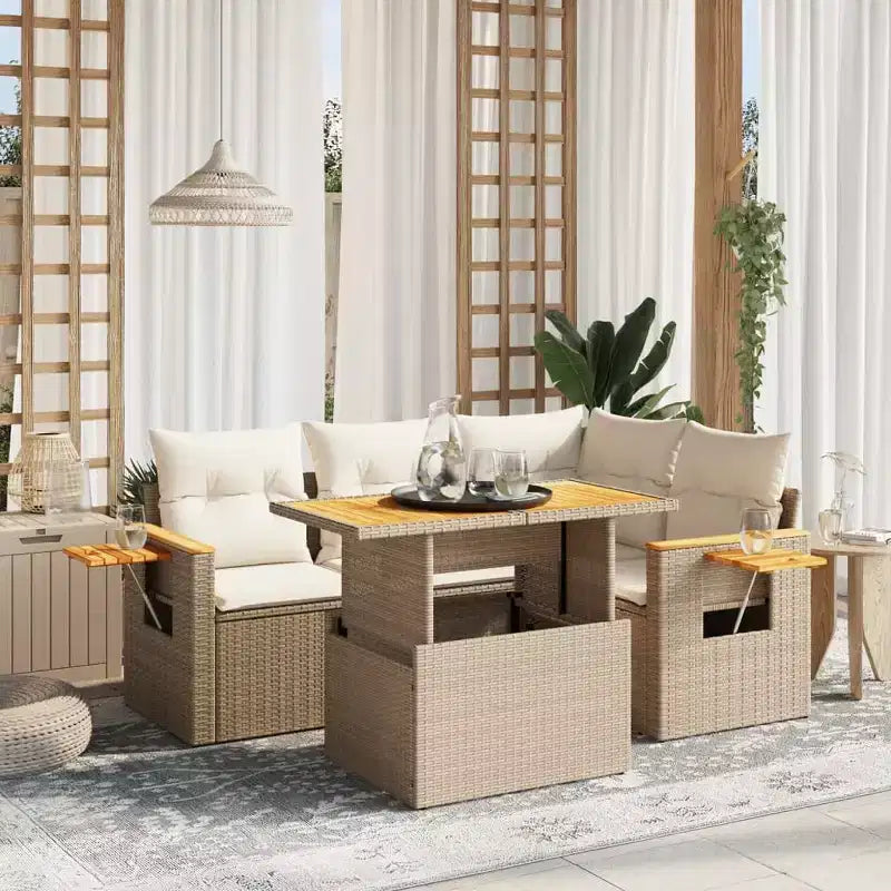 vidaXL Salon de jardin 4 pièces en résine tressée avec coussins et bois d'acacia