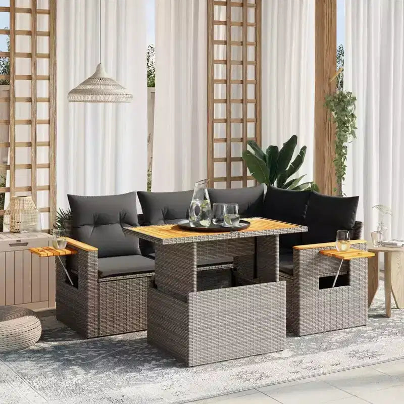 vidaXL Salon de jardin 4 pièces en résine tressée avec coussins et bois d'acacia