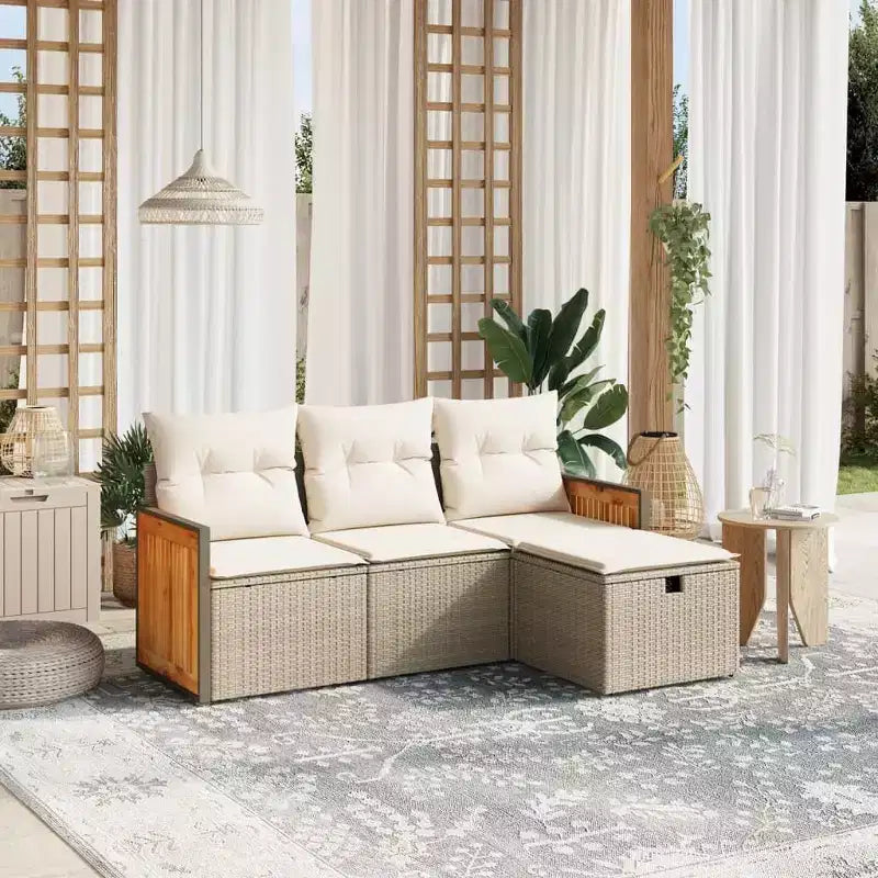 vidaXL Salon de jardin 4 pièces en résine tressée avec coussins