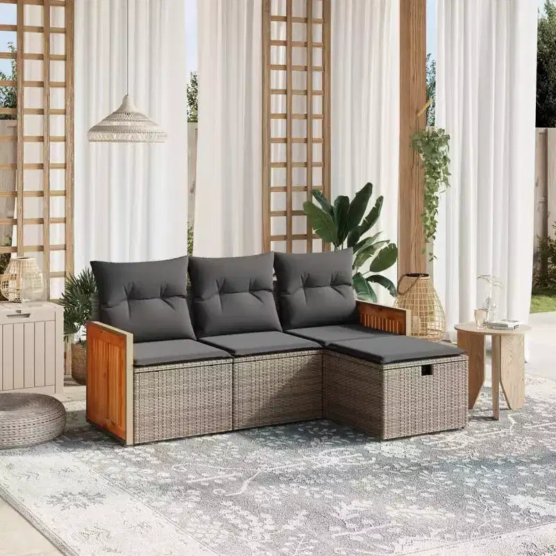 vidaXL Salon de jardin 4 pièces en résine tressée avec coussins