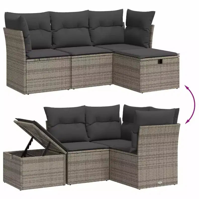 vidaXL Salon de jardin 4 pièces en résine tressée avec coussins