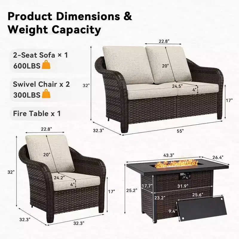 Ensemble de conversation extérieur haut de gamme UPTIOT avec table de cuisson convertible