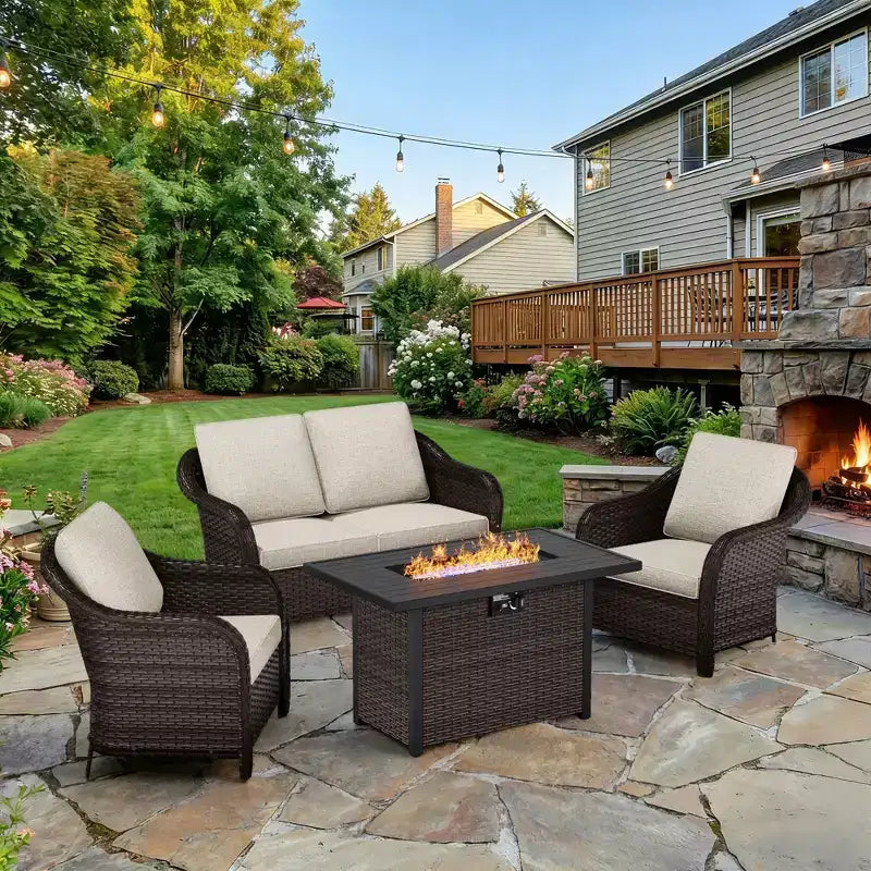 UPTIOT Premium Outdoor Conversation Set with Convertible Fire Table