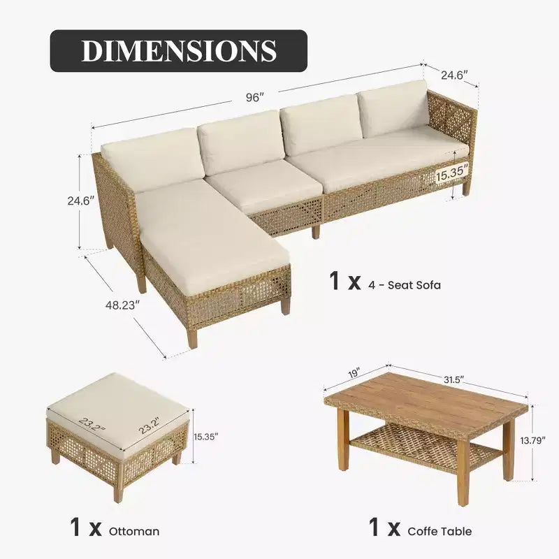 Captiva Designs Salon de jardin en rotin et osier avec canapés modulaires, ensemble de conversation avec pouf et coussins