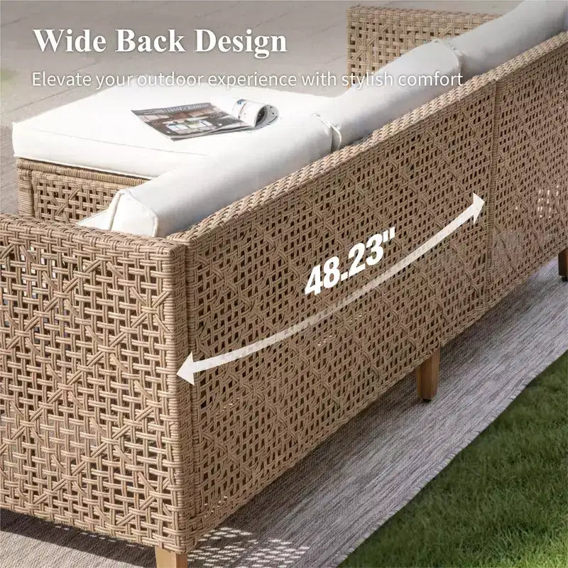 Captiva Designs Salon de jardin en rotin et osier avec canapés modulaires, ensemble de conversation avec pouf et coussins