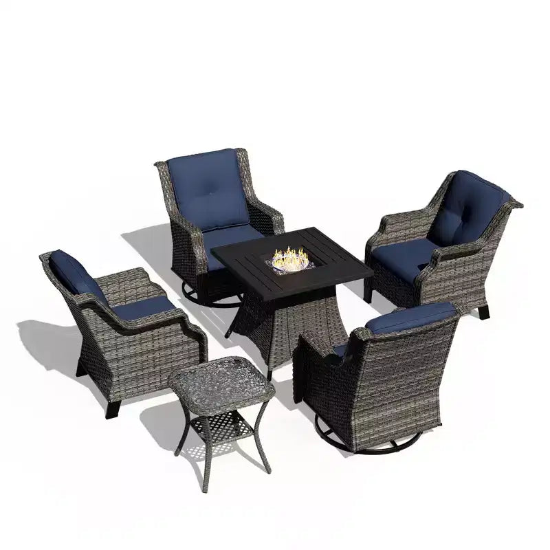 Ensemble d'extérieur 6 pièces UPTIOT avec chaises pivotantes, fauteuils, table d'appoint et brasero