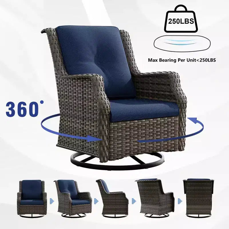 Ensemble d'extérieur 6 pièces UPTIOT avec chaises pivotantes, fauteuils, table d'appoint et brasero