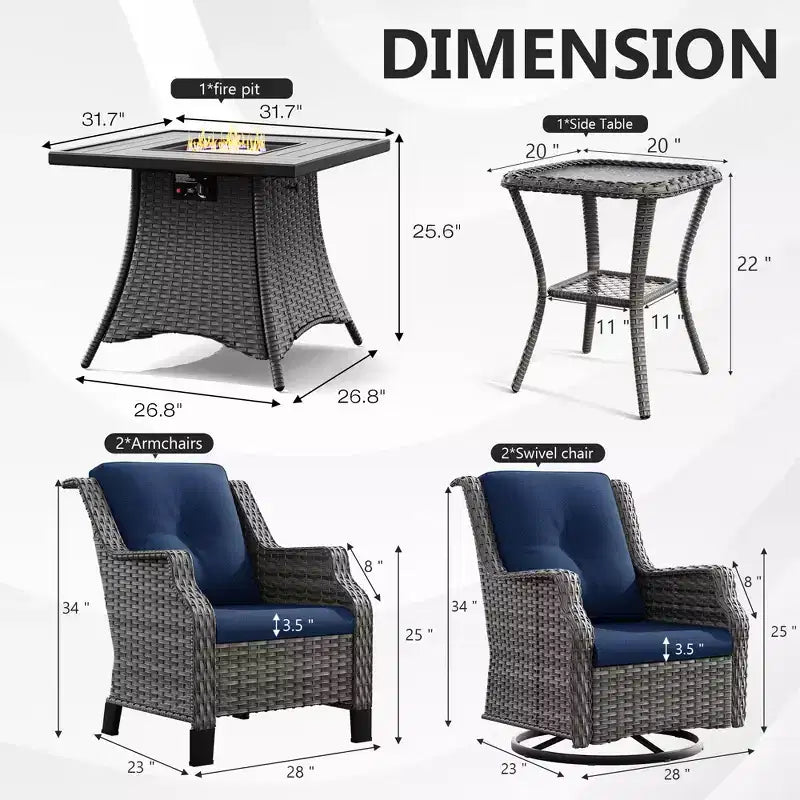 Ensemble d'extérieur 6 pièces UPTIOT avec chaises pivotantes, fauteuils, table d'appoint et brasero