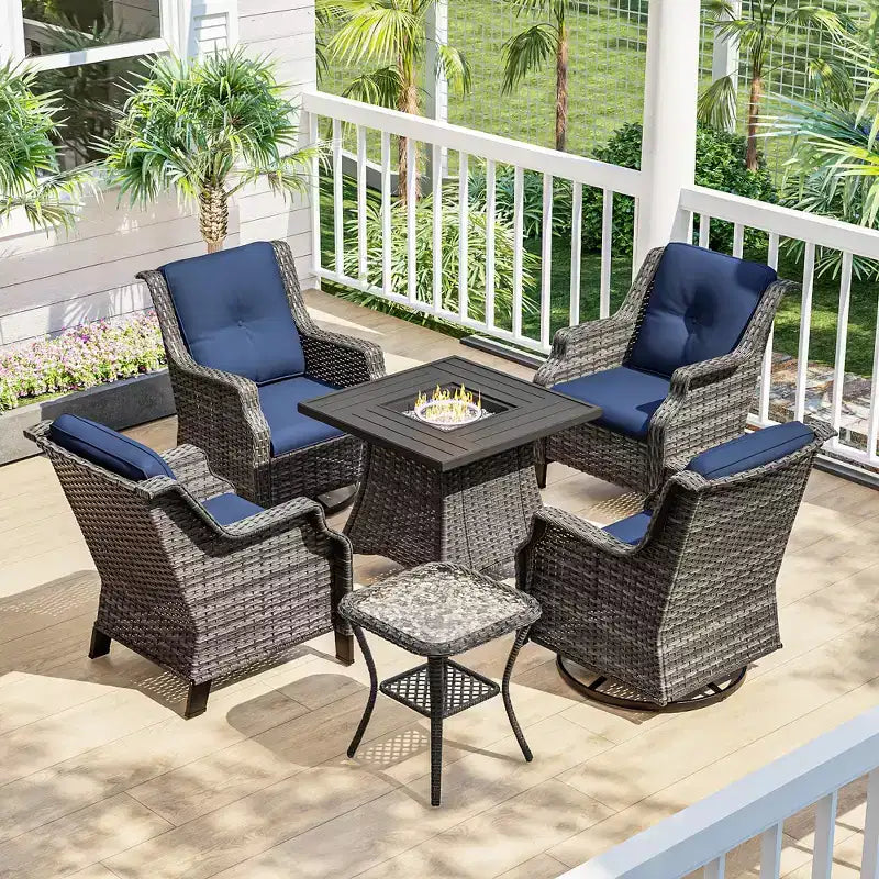 Ensemble d'extérieur 6 pièces UPTIOT avec chaises pivotantes, fauteuils, table d'appoint et brasero
