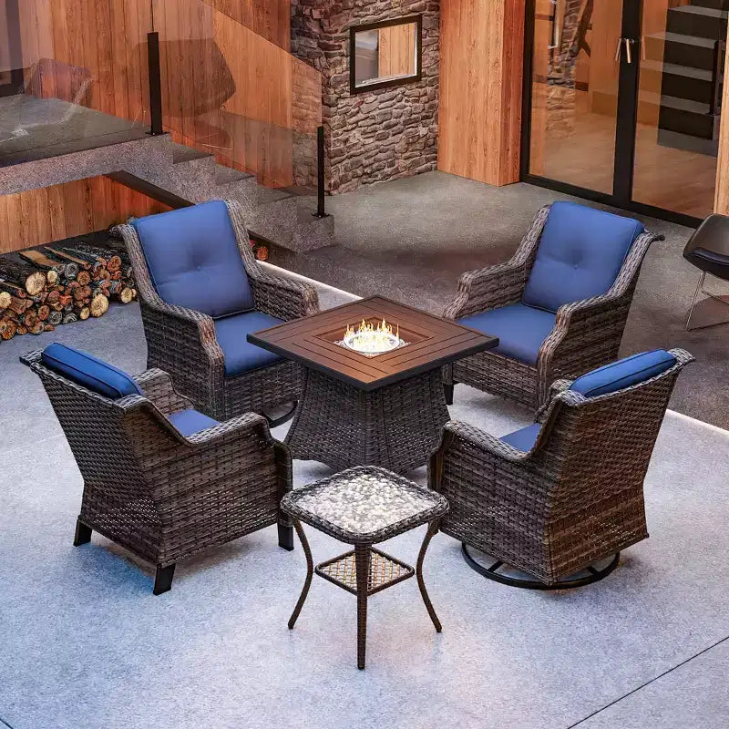 Ensemble d'extérieur 6 pièces UPTIOT avec chaises pivotantes, fauteuils, table d'appoint et brasero