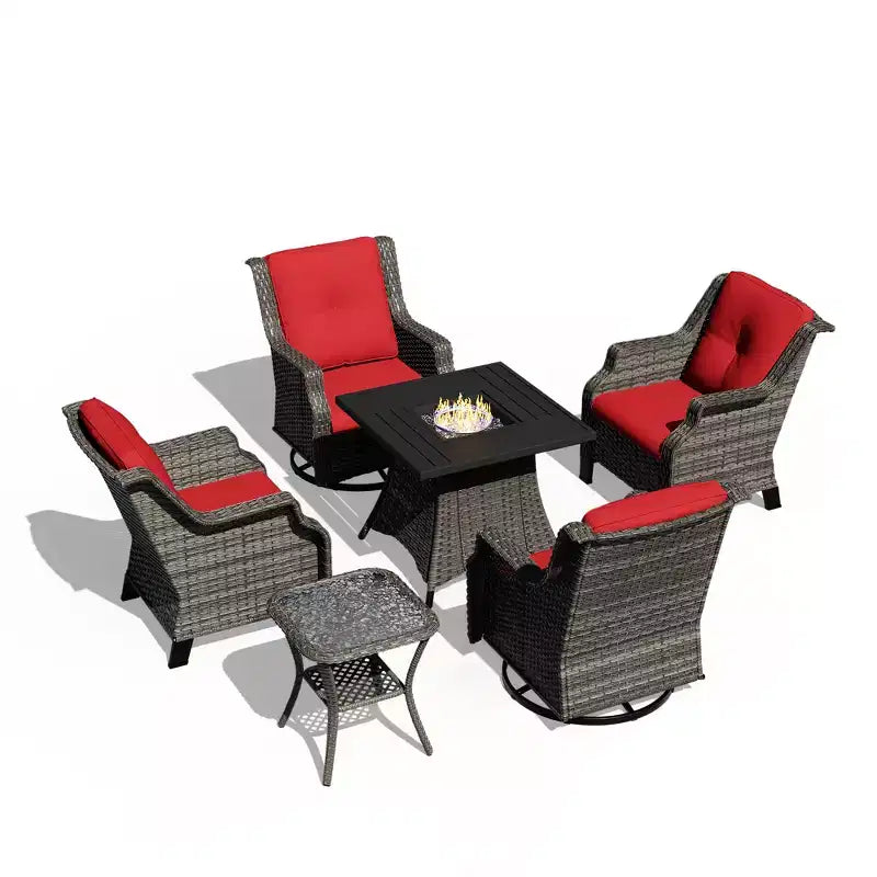 Ensemble d'extérieur 6 pièces UPTIOT avec chaises pivotantes, fauteuils, table d'appoint et brasero