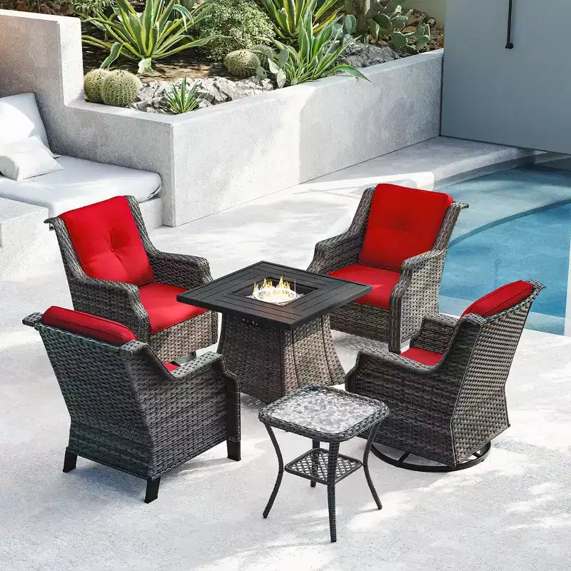 Ensemble d'extérieur 6 pièces UPTIOT avec chaises pivotantes, fauteuils, table d'appoint et brasero