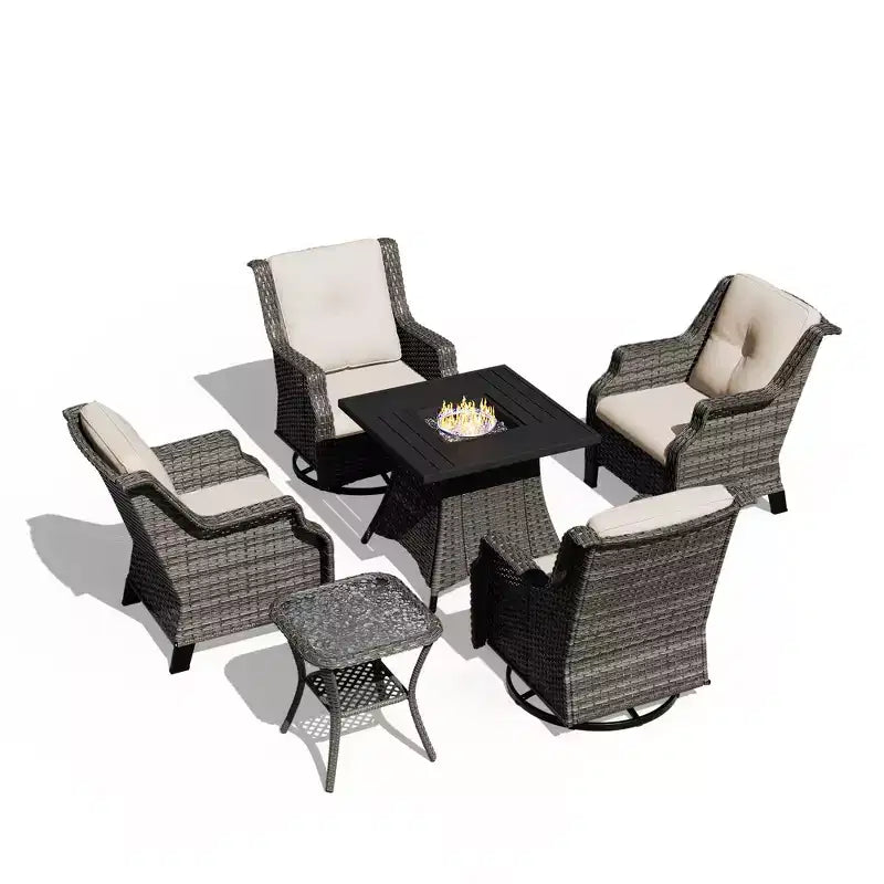 Ensemble d'extérieur 6 pièces UPTIOT avec chaises pivotantes, fauteuils, table d'appoint et brasero