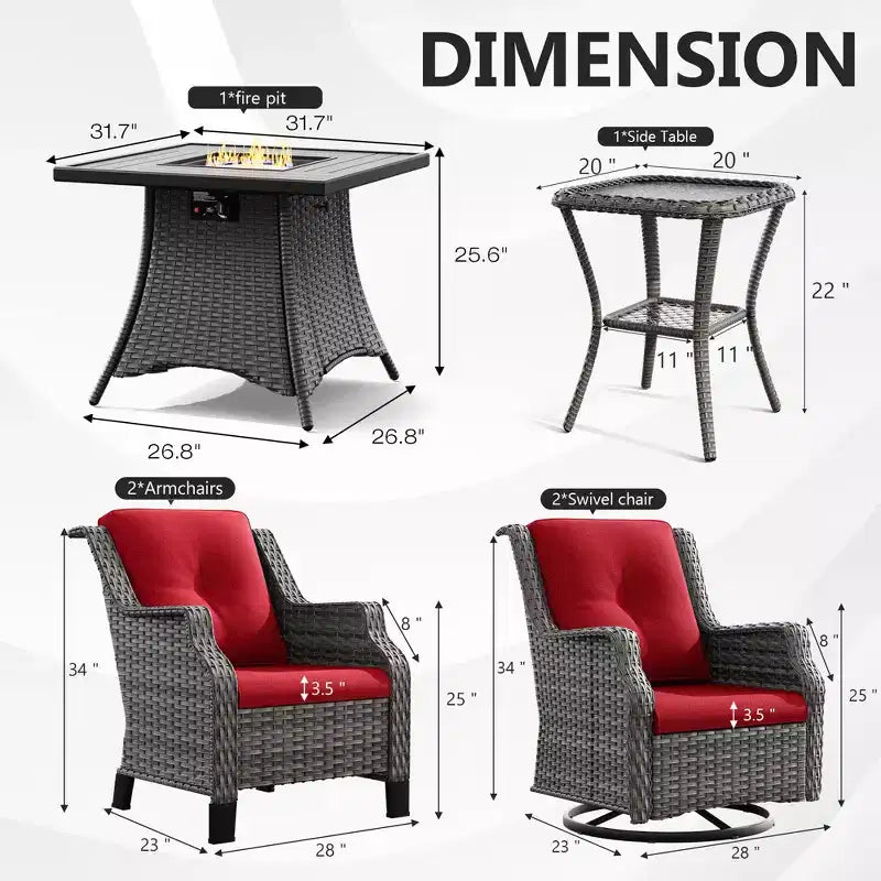 Ensemble d'extérieur 6 pièces UPTIOT avec chaises pivotantes, fauteuils, table d'appoint et brasero