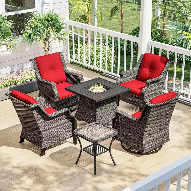 Ensemble d'extérieur 6 pièces UPTIOT avec chaises pivotantes, fauteuils, table d'appoint et brasero