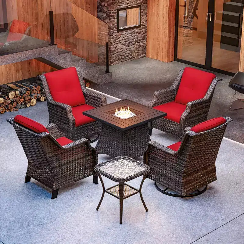 Ensemble d'extérieur 6 pièces UPTIOT avec chaises pivotantes, fauteuils, table d'appoint et brasero