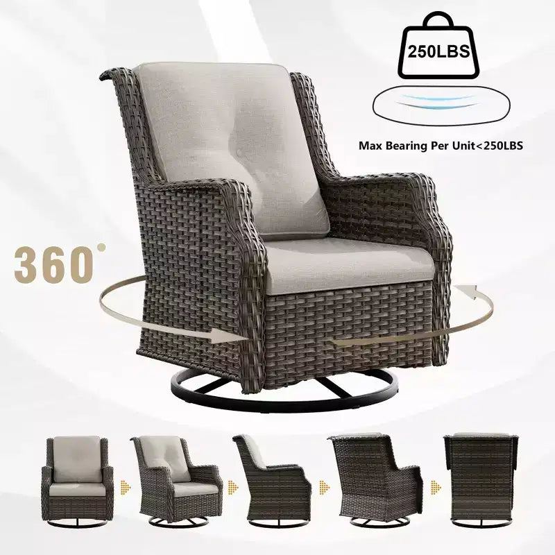Ensemble d'extérieur 6 pièces UPTIOT avec chaises pivotantes, fauteuils, table d'appoint et brasero